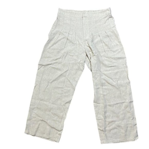 Roolee Pants - Roolee Womens Linen Blend Cream Wide Leg Crop Pleated Front Pants Size Small